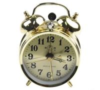 Glewi Reloj despertador mecánico dorado, cuerda manual, diseño de herradura de metal vintage, decoración compacta de escritorio, para dormitorio, oficina, sala de estudio