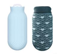 GLFLOW Botella de agua caliente de silicona, botella de agua caliente de silicona de 550 ml con funda de punto, apta para microondas y nevera, para calefacción o terapia de refrigeración, color azul