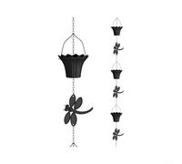 GLFLOW Cadena de lluvia de 32 pies, cadena de lluvia de repuesto para canalones, acero galvanizado, 6 tazas, diseño ajustable para patio, cobre antiguo, negro (libélula)