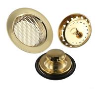 GLFLOW Juego de colador y tapón de drenaje de fregadero de acero inoxidable dorado para cocina o baño, kit de cesta de drenaje de 3 piezas (dorado)