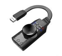 GLFLOW Plextone GS3 - Tarjeta de sonido envolvente virtual USB 71 para juegos de PC, adaptador de audio externo sin controlador con entrada de micrófono, compatible con Windows y LINUX, color negro