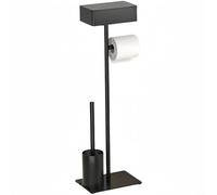 GLFLOW Portarrollos de papel higiénico de pie, soporte de papel higiénico negro, Portarrollos de papel higiénico de pie con almacenamiento de escobillas, Baño de acero al carbono negro (C)