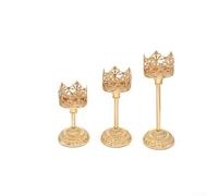 GLFLOW Portavelas de corona dorada, estilo europeo, hierro hueco galvanizado, decoración de mesa de boda y hogar, juego de 3 (oro pequeño)