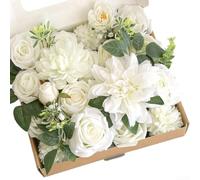 GLFLOW Ramo de rosas de peonía de seda artificial rosa polvoriento, conjunto de centro de mesa, decoración de mesa para fiesta en casa, bola de besos (blanco)