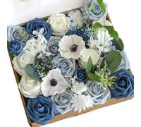 GLFLOW Ramo de rosas de peonía de seda artificial rosa polvoriento, conjunto de centro de mesa, decoración de mesa para fiesta en casa, bola de besos (azul)