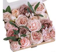 GLFLOW Ramo de rosas de peonía de seda artificial rosa polvoriento, juego de centro de mesa, decoración de mesa para el hogar, fiesta, bola de besos (rojo rojo)