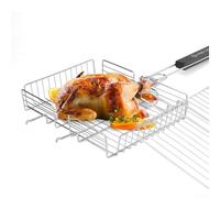 GLFLOW Rejilla de parrilla doble, cesta para barbacoa, red plegable de acero inoxidable con mango extraíble para pescado, camarón, verduras, parrilla al aire libre, 64,5 x 31 x 5 cm