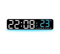 GLFLOW Reloj digital LED con sensor de temperatura y brillo ajustable, temporizador de cuenta regresiva e iluminación ambiental para decoración del hogar (carcasa blanca azul)