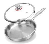 GLFLOW Sartén martillada con tapa, sartén antiadherente para estufas de gas e inducción, utensilios de cocina ligeros, para cocinar diariamente, plata, 28 cm (30 cm con tapa)