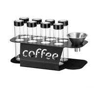 GLFLOW Tubos del envase de almacenamiento del grano de café con 8 frascos de vidrio de la sola dosis, válvula de escape y embudo, soporte de exhibición del metal