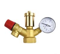 GLFLOW Válvula de seguridad de latón para calderas de 1 pulgada, alivio de presión de 3 bares con manómetro de 0 a 10 bar para sistemas de calefacción de hasta 50 kW