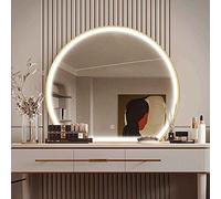 GLFNB Espejo de baño LED de Media Luna, Espejo de Pared HD con Interruptor táctil, Espejo de tocador con Marco de Metal Cepillado Dorado para tocador de Entrada (Tamaño: 60 * 52 cm)