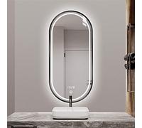 GLFNB Espejo de Pared Ovalado para baño LED con Marco de Metal, Espejo de baño, Espejo de tocador con iluminación Inteligente, Regulable en 3 Colores, Interruptor táctil (Color: Nero, tamaño: 50x7