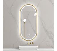 GLFNB Espejo de Pared Ovalado para baño LED con Marco de Metal, Espejo de baño, Espejo de tocador con iluminación Inteligente, Regulable en 3 Colores, Interruptor táctil (Color: Dorado, tamaño: 50