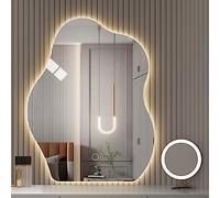 GLFNB Espejos LED de Pared con Forma de Nube, Espejo de baño con iluminación de 3 Colores, Espejo de Maquillaje Irregular, Espejo de tocador asimétrico Moderno, a Prueba de explosiones, Resistente