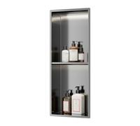 GLFNB Nicho de Ducha de Pared de Acero Inoxidable con luz LED, Estante de Almacenamiento de nicho de Ducha Empotrado para baño, no Requiere Azulejos (Gris, 70 x 28 x 12,5 cm)