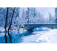 GLHUIOZ Puzle de 500 Piezas,Puzzle para Adultos,Impossible Rompecabezas,Puzzle para Adultos,California,Estados Unidos,Río Merced,Parque Nacional Yosemite,Puente de Piedra,52x38cm