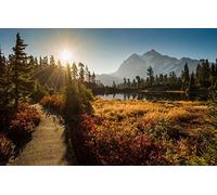 GLHUIOZ Puzzle 500 Piezas Adultos,Puzzles para Adultos,Rompecabezas de Piso Juego de Rompecabezas y Juego Familiar Lago,Washington,Cascada,Monte Shuksan,52x38cm