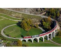 GLHUIOZ Puzzle 500 Piezas,Puzzles para Adultos,Rompecabezas Calidad,Puzzles Paisajes Adultos,Suiza,Tren,Viaducto,Viaducto en Espiral,Viaducto en Espiral en Brusio,52x38cm