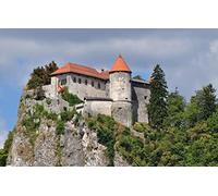 GLHUIOZ Rompecabezas de Madera de 500 Piezas Colorida Juegos de Rompecabezas de Adulto Eslovenia,Monumento histórico,Roca Escarpada,Castillo de Bled,52x38cm