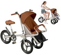 GLHYUOP Triciclo adulto para padres e hijos, 20 pulgadas, con asiento delantero para niños, marco de acero de alto carbono, toldo ajustable, cinturón de seguridad de 3 puntos, para playa, parque