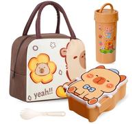 GlibberToy Capybara Bolsa De Almuerzo Para Niños y Fiambrera Para Niños Con Botella,Animales De Dibujos Animados Lunch Bag Reutilizable Con Aislamiento Para Viajes Picnic Escuela