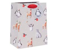 Glick Bolsa de Navidad de lujo para regalos, bolsa mediana para amigos Frosty & Festive para Navidad, plata y multicolor, 17,5 x 22,5 x 10 cm