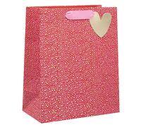 Glick Bolsa de regalo de corazones rojos para el día de San Valentín, bolsa grande The One I Love Valentine, cumpleaños y otras celebraciones, diseño de corazones PS, 1 pieza, rojo, rosa, dorado