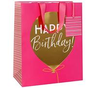 Glick Bolsa de regalo de globos de cumpleaños rosa grande de lujo, para cumpleaños, unisex, 260 x 315 x 135 mm
