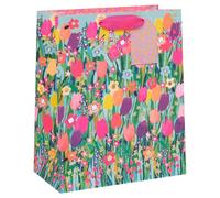 Glick Bolsa de regalo de lujo, bolsa de regalo colorida vibrante, adecuada para regalo del día de la madre y cumpleaños de mamá, diseño de tulipanes coloridos, 26 x 31,5 x 13,5 cm, multicolor