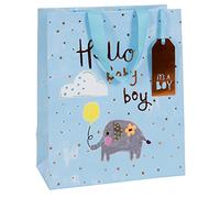 Glick Bolsa de regalo de lujo, bolsa de regalo grande para bebé, bolsa de regalo para bebé, bolsa de regalo de bienvenida para bebé, azul, 31,5 cm de alto x 26 cm de ancho por 13,5 cm de profundidad
