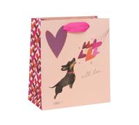 Glick Bolsa de regalo de lujo, bolsa de regalo para el día de San Valentín, perro salchicha y corazones de globo, bolsa de regalo para tus seres queridos, perro salchicha y corazones de globo, 20 x