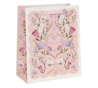 Glick Bolsa de regalo de lujo, bolsa de regalo rosa de pétalos y postres, adecuada para el día de la madre y cumpleaños de las madres, pétalos y posies con diseño de amor, 26 x 31,5 x 13,5 cm, rosa y