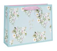 Glick Bolsa de regalo de lujo de paisaje, bolsa de regalo de pasteles y flores, adecuada para el día de la madre y cumpleaños de las madres, diseño floral en cascada, 35,5 x 27,5 x 10 cm, azul y