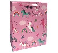 Glick Bolsa de regalo de lujo, diseño de unicornio para cumpleaños y otras ocasiones para niñas, 260 x 315 x 135 mm, rosa