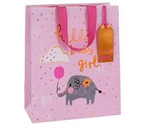 Glick Bolsa de Regalo de Lujo Grande para Niña - Celebración, Bebé, Bienvenida - Rosa