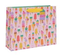 Glick Bolsa de regalo grande de lujo, diseño de helado, adecuada para cumpleaños y otras ocasiones, 355 x 275 x 100 mm, multicolor rosa