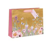 Glick Bolsa de regalo grande de paisaje, Golden Garden, 275 x 355 x 100 mm, bolsa reciclable de lujo para cumpleaños y celebraciones