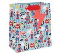 Glick Bolsa de regalo mediana de lujo, diseño de superhéroes para niños, cómic pop, 200 x 225 x 100 mm, azul