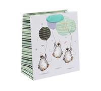 Glick Bolsa de regalo mediana, pingüinos de cumpleaños, 225 x 200 x 100 mm, bolsa reciclable de lujo para cumpleaños y celebraciones