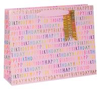 Glick Bolsa grande de regalo de paisaje, bolsa de feliz cumpleaños para regalos, rosa, 275 x 355 x 100 mm
