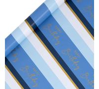 Glick - Rollo de papel de regalo de cumpleaños a rayas azules, para envolver regalos, artes y manualidades, 4 metros x 70 cm, azul