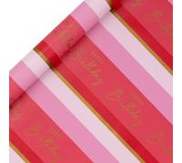 Glick - Rollo de papel de regalo de cumpleaños a rayas rosas, para envolver regalos, artes y manualidades, 4 metros x 70 cm, color rosa