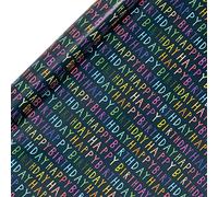 Glick Rollo de papel de regalo de lujo, azul marino, feliz cumpleaños, 4 m x 70 cm, azul