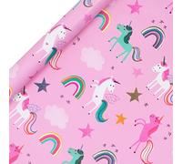 Glick Rollo de papel de regalo de lujo, unicornio rosa, perfecto para envolver regalos, papel de regalo de cumpleaños de unicornio rosa, papel de regalo de cumpleaños para niña, 2 m x 700 mm