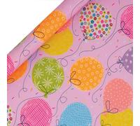 Glick - Rollo de papel de regalo rosa con globos grandes, para cumpleaños y otras celebraciones, envoltura de regalos, artes y manualidades, 4 metros x 70 cm, color rosa