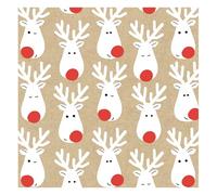 Glick Servilletas navideñas de lujo, paquete de 20, 3 capas, excelente papel kraft de renos, totalmente reciclables, 33 x 33 cm cuando se abren, blanco, beige y rojo