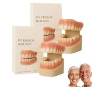 Glidewellpd Premium Denture, Smileasego Premium Dentures, Silicone Reline Denture Set with Natural, Dentaduras Postizas Superiores E Inferiores, Juego De Dientes Postizos, Ajuste Cómodo (2 Unidades)