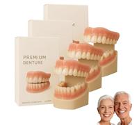 Glidewellpd Premium Denture, Smileasego Premium Dentures, Silicone Reline Denture Set with Natural, Dentaduras Postizas Superiores E Inferiores, Juego De Dientes Postizos, Ajuste Cómodo (3 Unidades)