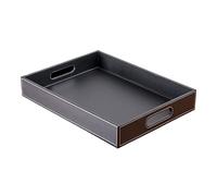 GLigeT Bandejas de Servir Bandeja de Almacenamiento de Escritorio Rectangular, Bandeja de Juego de té de Cuero PU, Bandeja Negra Simple y Moderna con asa Bandeja(Medio)